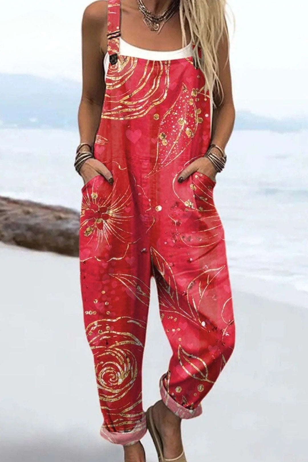Layla - Crimson Swirl Jumpsuit
