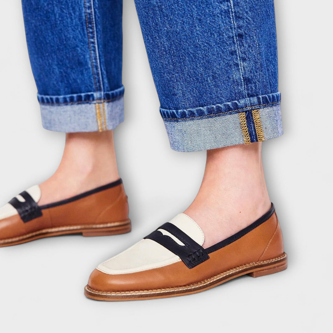 Oceane β Brown Loafer with Round Toe and Colour Block Design