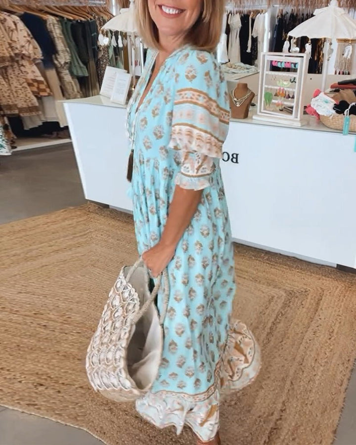 Mana - Chic Floral V-Neck Dress
