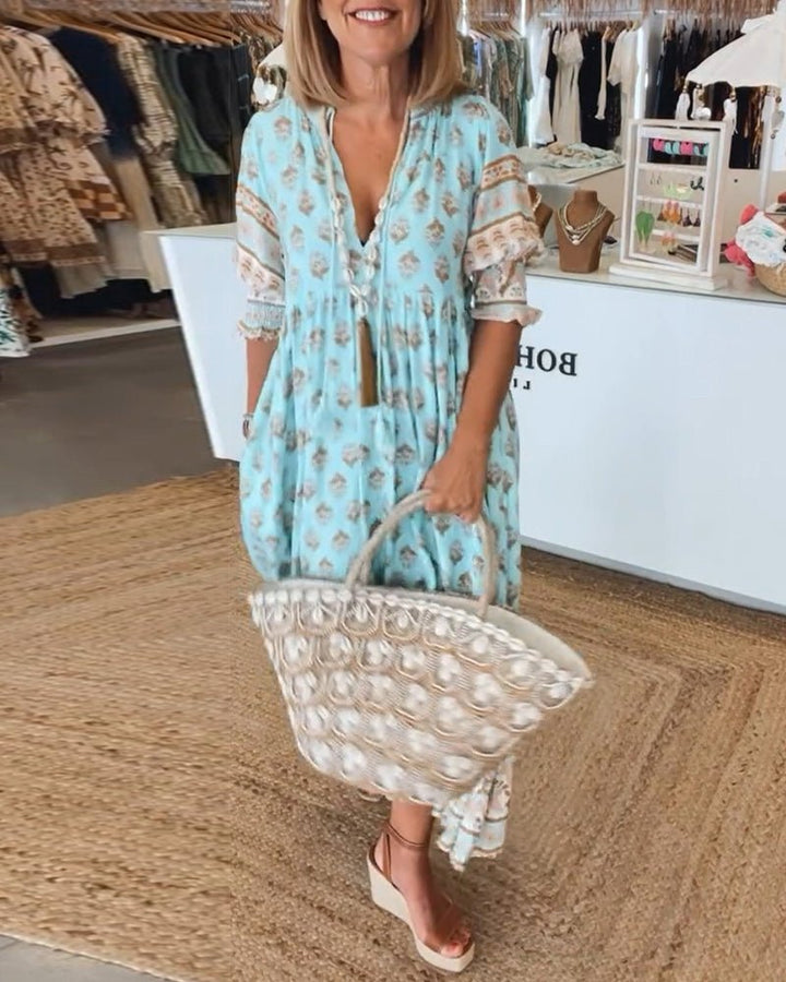 Mana - Chic Floral V-Neck Dress