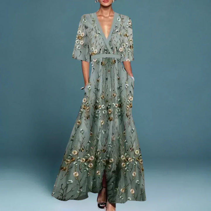 Ruby - Belted V-Neck Floral Maxi Dress