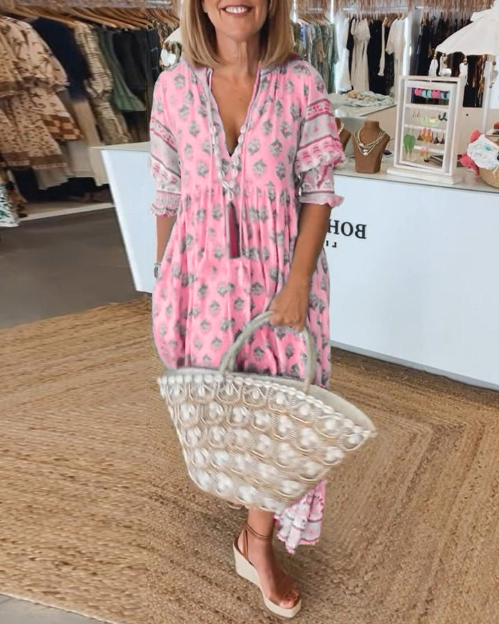 Mana - Chic Floral V-Neck Dress
