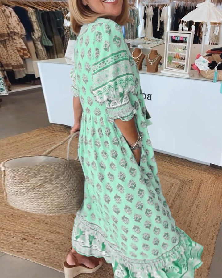 Mana - Chic Floral V-Neck Dress