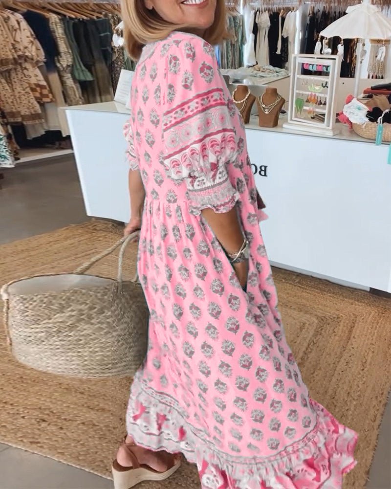 Mana - Chic Floral V-Neck Dress