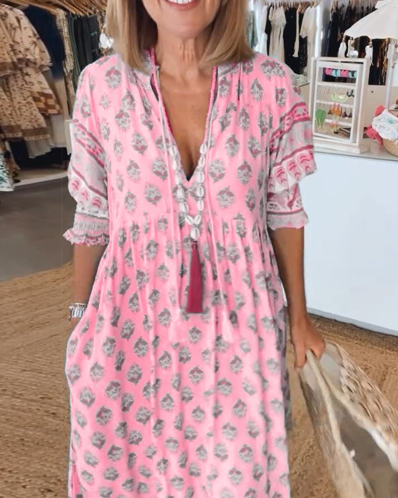 Mana - Chic Floral V-Neck Dress