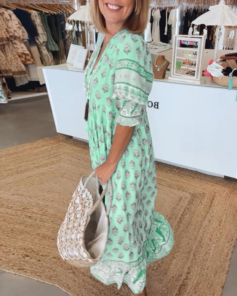 Mana - Chic Floral V-Neck Dress