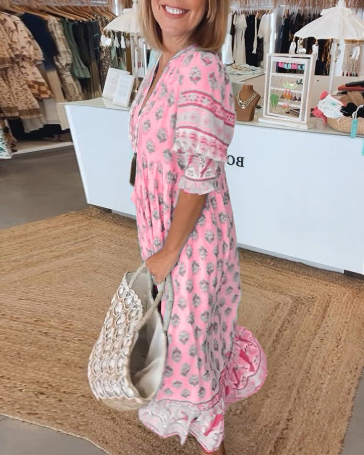 Mana - Chic Floral V-Neck Dress