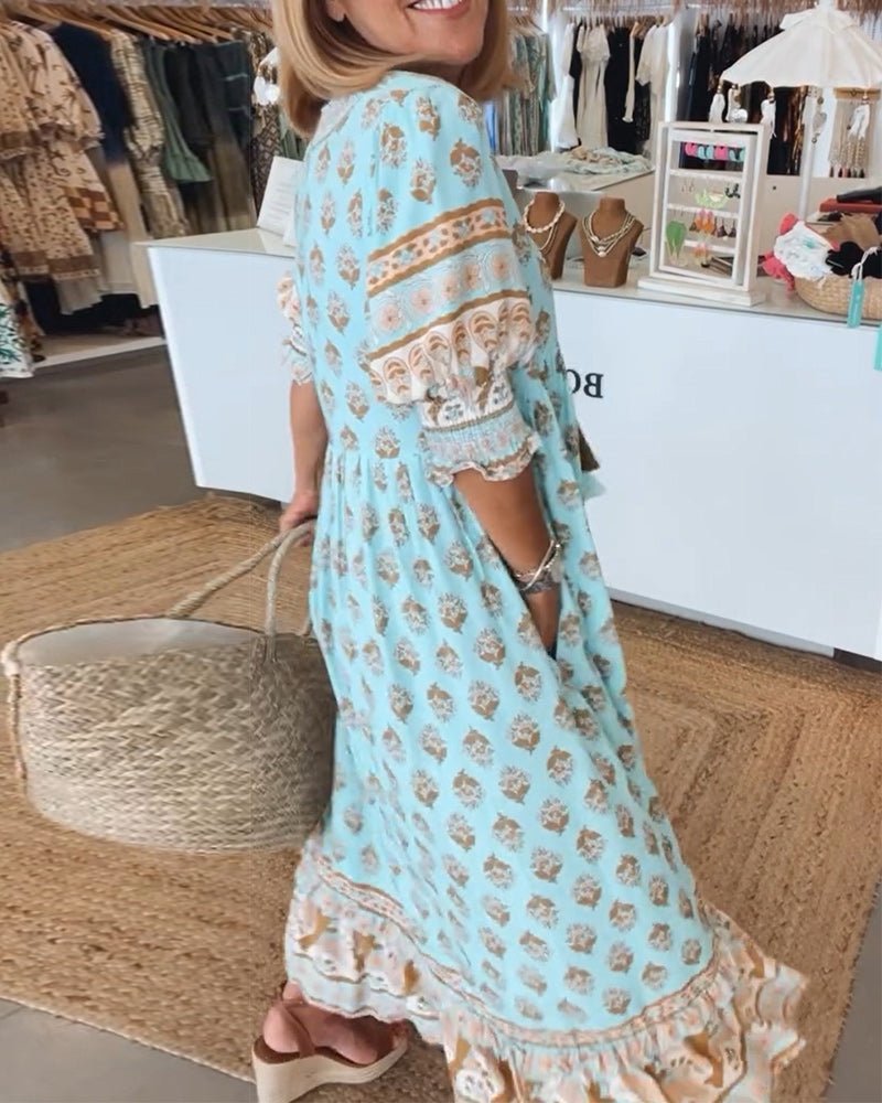 Mana - Chic Floral V-Neck Dress