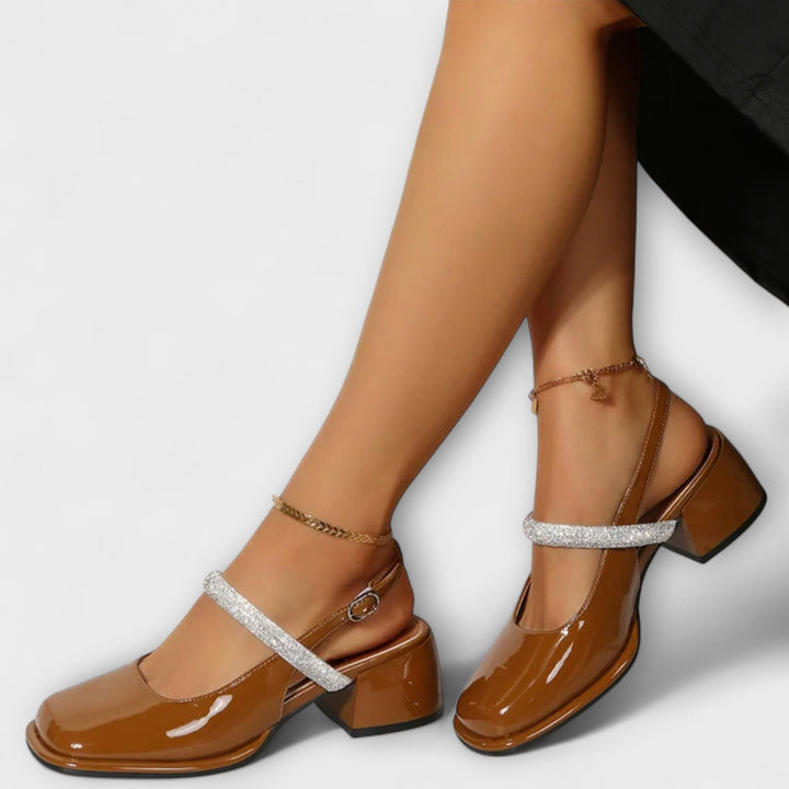 Celandra - Mary Janes with Glitter Straps and Block Heel