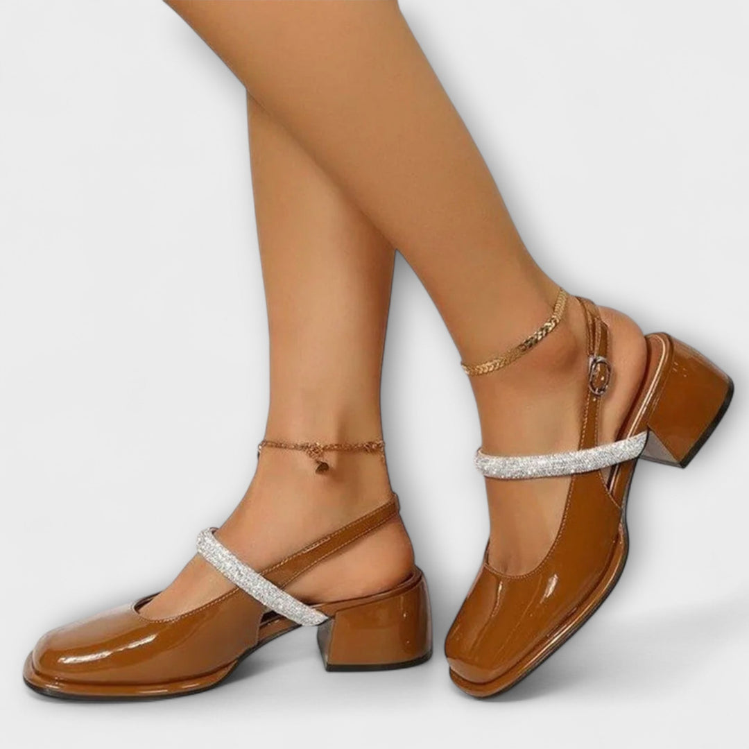 Celandra - Mary Janes with Glitter Straps and Block Heel