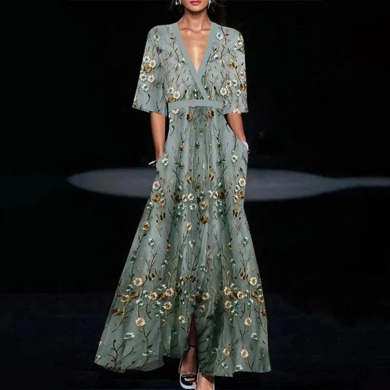 Ruby - Belted V-Neck Floral Maxi Dress