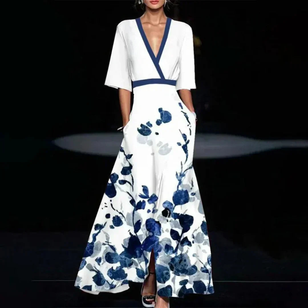 Ruby - Belted V-Neck Floral Maxi Dress