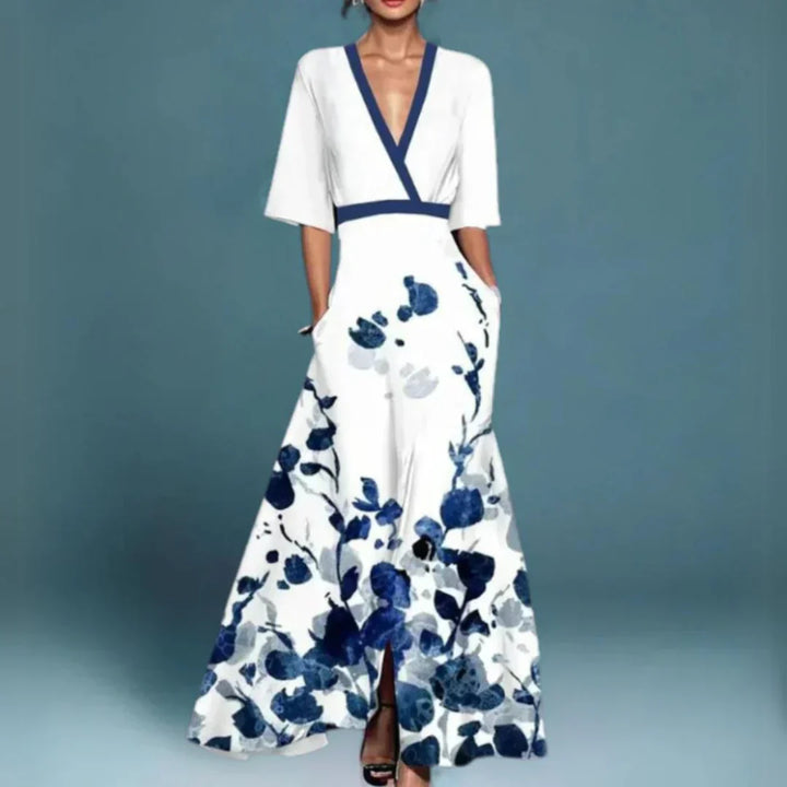 Ruby - Belted V-Neck Floral Maxi Dress